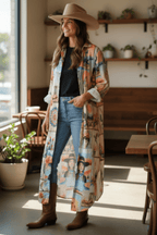 Colores de Mexico Pictures of the Southwest Button-Up Long Sleeve Shirt Dress Duster - Qu!rk Boutique
