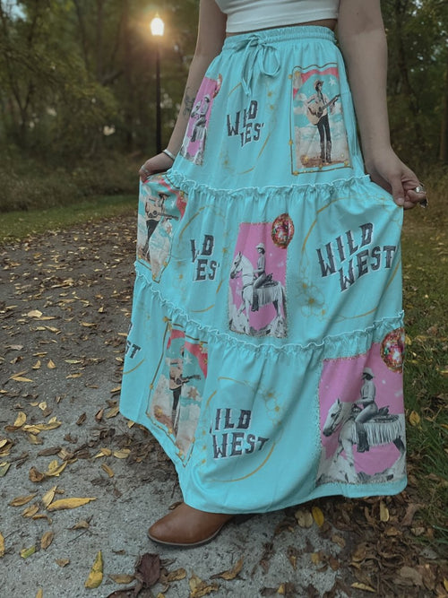 Baha Ranch Retro Pop Western Prairie Maxi Skirt - Qu!rk Boutique