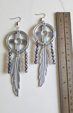 3D print Lightweight Silver New Mexico Zia Feather Dream Catcher Earrings Made in America - Qu!rk Boutique