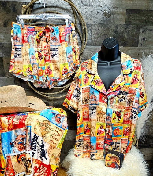 Baha Ranch Vintage Rodeo Poster Satin Pajama Set - Qu!rk Boutique