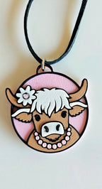 3D Print Cowgirl Highland Cow Picture Necklace or Earrings Western Made in America - Qu!rk Boutique