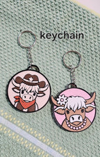 3d Western Cowgirl Cowboy Highland Cow Theme - Necklace, Purse Charm, Earrings, Keychain, Magnet - Qu!rk Boutique