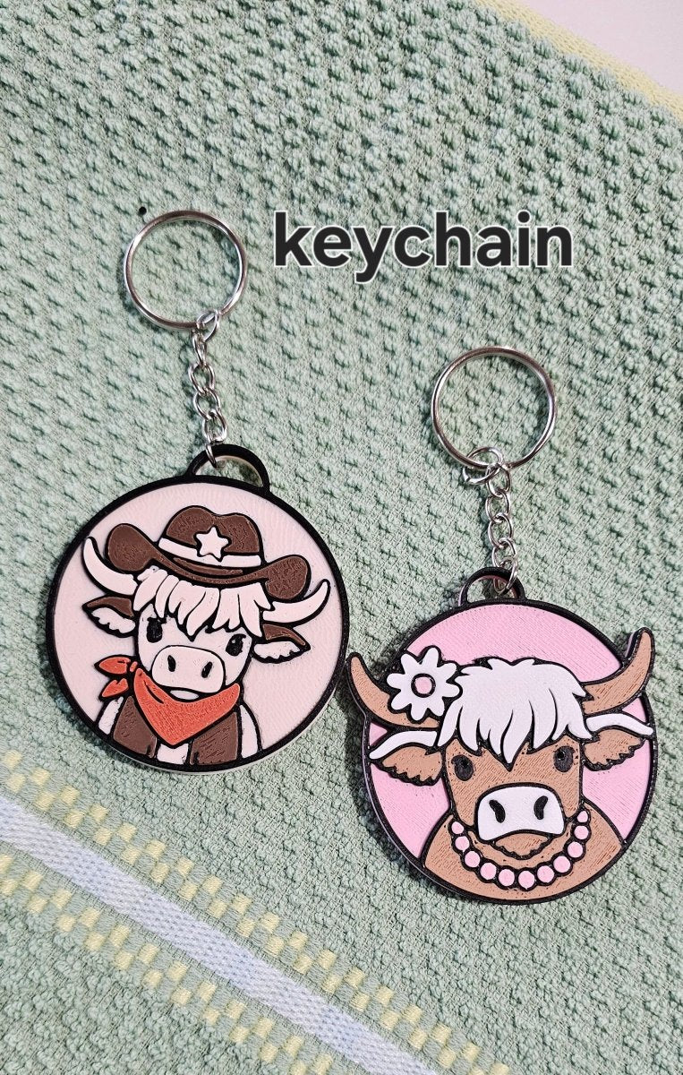 3d Western Cowgirl Cowboy Highland Cow Theme - Necklace, Purse Charm, Earrings, Keychain, Magnet - Qu!rk Boutique