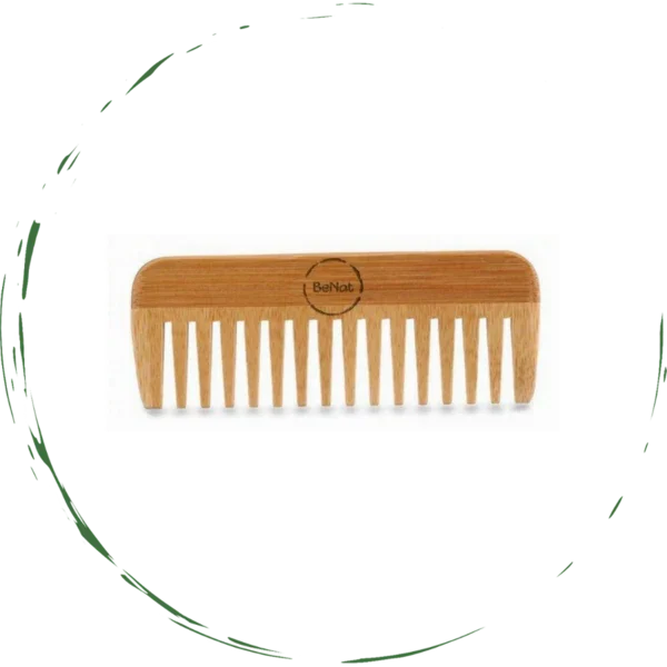 BeNat branded wide-tooth wooden comb for hair care and styling