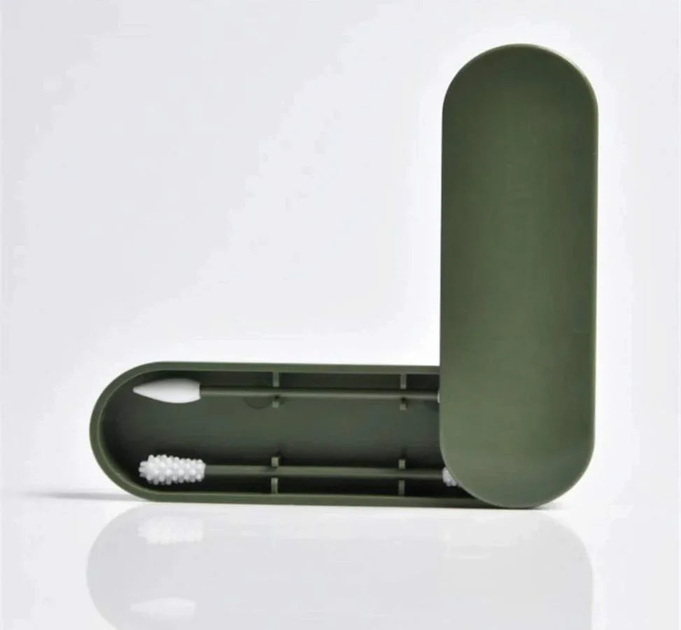 Reusable silicone swab in olive green travel case, eco-friendly sustainable gift
