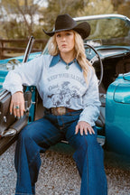 Saddle Oiled Raw Hem V-Neck Graphic - Qu!rk Boutique