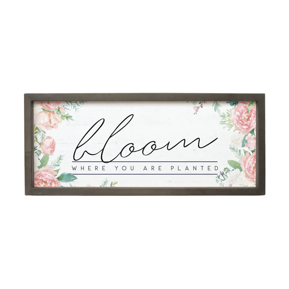 Floral framed sign with 'bloom where you are planted' quote, Qu!rk Boutique home decor gift