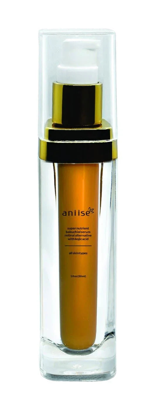 Aniise bakuchiol serum in gold and clear bottle, vegan skincare at Qu!rk Boutique