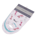 White muslin snap bib with playful pink and gray cat print, from Qu!rk Boutique