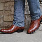 Men's Cognac Ostrich Print Cowboy Boots (H7002) - Qu!rk Boutique