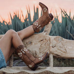 Women's Snipped Toe Western Boots | Floral Showstopper Cowgirl Boots (M50044) - Qu!rk Boutique