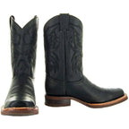 Black Square Toe Leather Cowboy Boots H4002 - Qu!rk Boutique