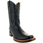 Black Square Toe Leather Cowboy Boots H4002 - Qu!rk Boutique