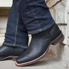Black Square Toe Leather Cowboy Boots H4002 - Qu!rk Boutique