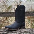 Black Square Toe Leather Cowboy Boots H4002 - Qu!rk Boutique