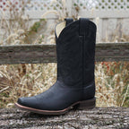 Black Square Toe Leather Cowboy Boots H4002 - Qu!rk Boutique