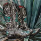 Turquoise Rose Inlayed Women's Cowgirl Boots (M50032) - Qu!rk Boutique