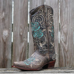 Turquoise Rose Inlayed Women's Cowgirl Boots (M50032) - Qu!rk Boutique