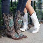 Turquoise Rose Inlayed Women's Cowgirl Boots (M50032) - Qu!rk Boutique
