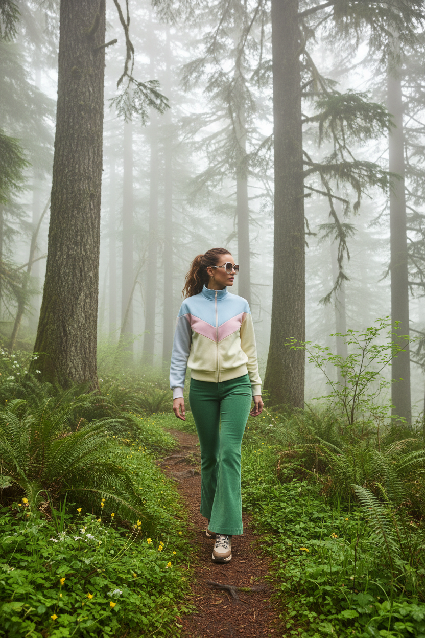 Spring Forest Hike - Green Corduroy Flare Pants