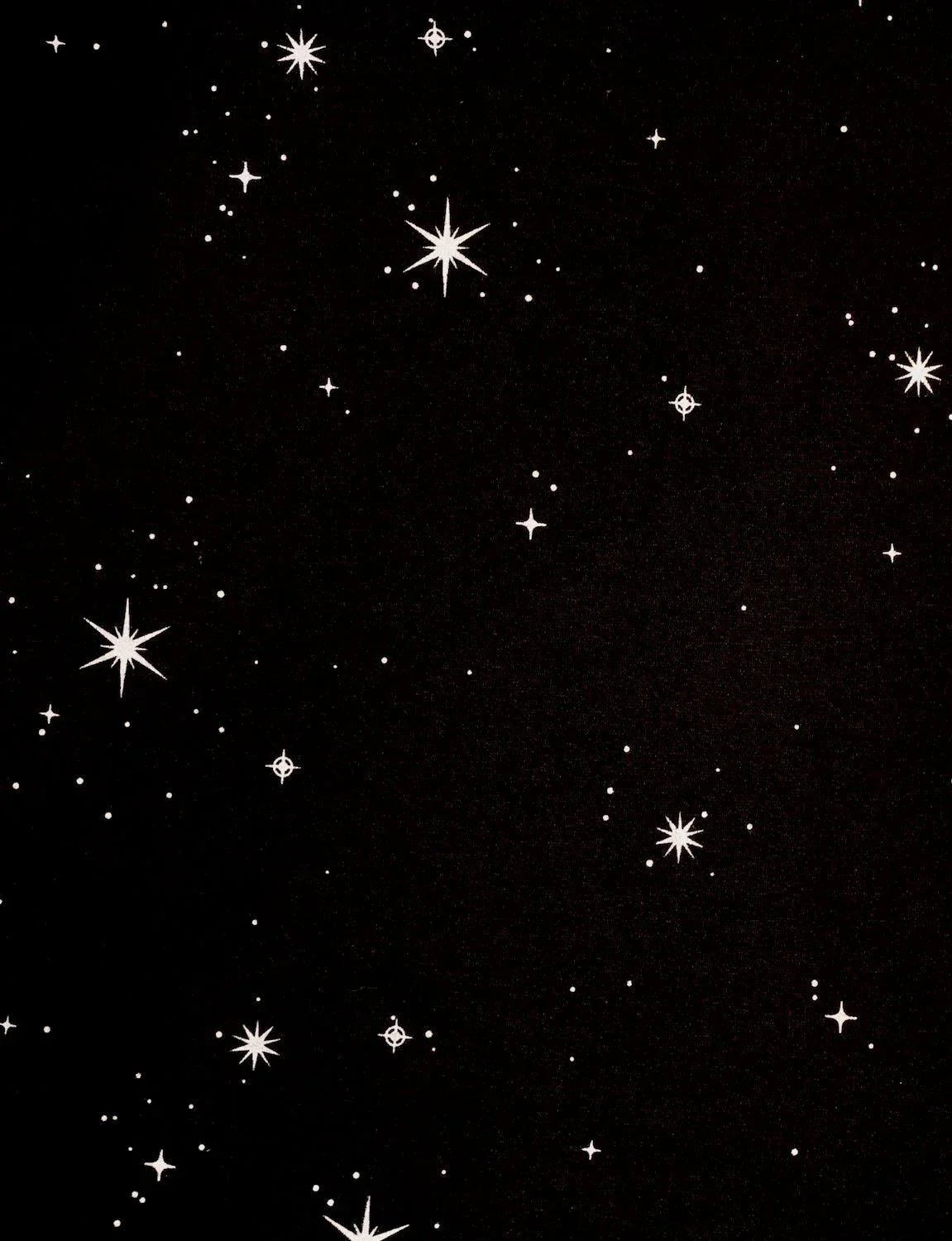 starry black organic fleece sweater fabric, cosmic motif, Qu!rk Boutique