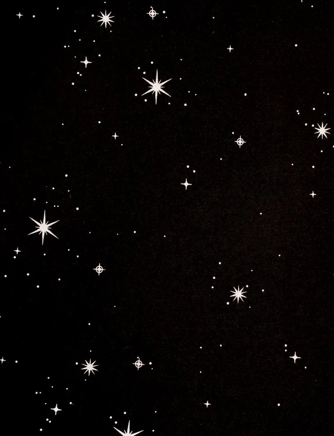 Black organic fabric with white star and dot cosmic print from Qu!rk Boutique