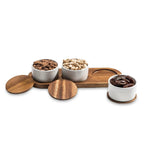 Condiment Serving Set 3 Ceramic Bowls with Lids 13" x 3.75" - Qu!rk Boutique