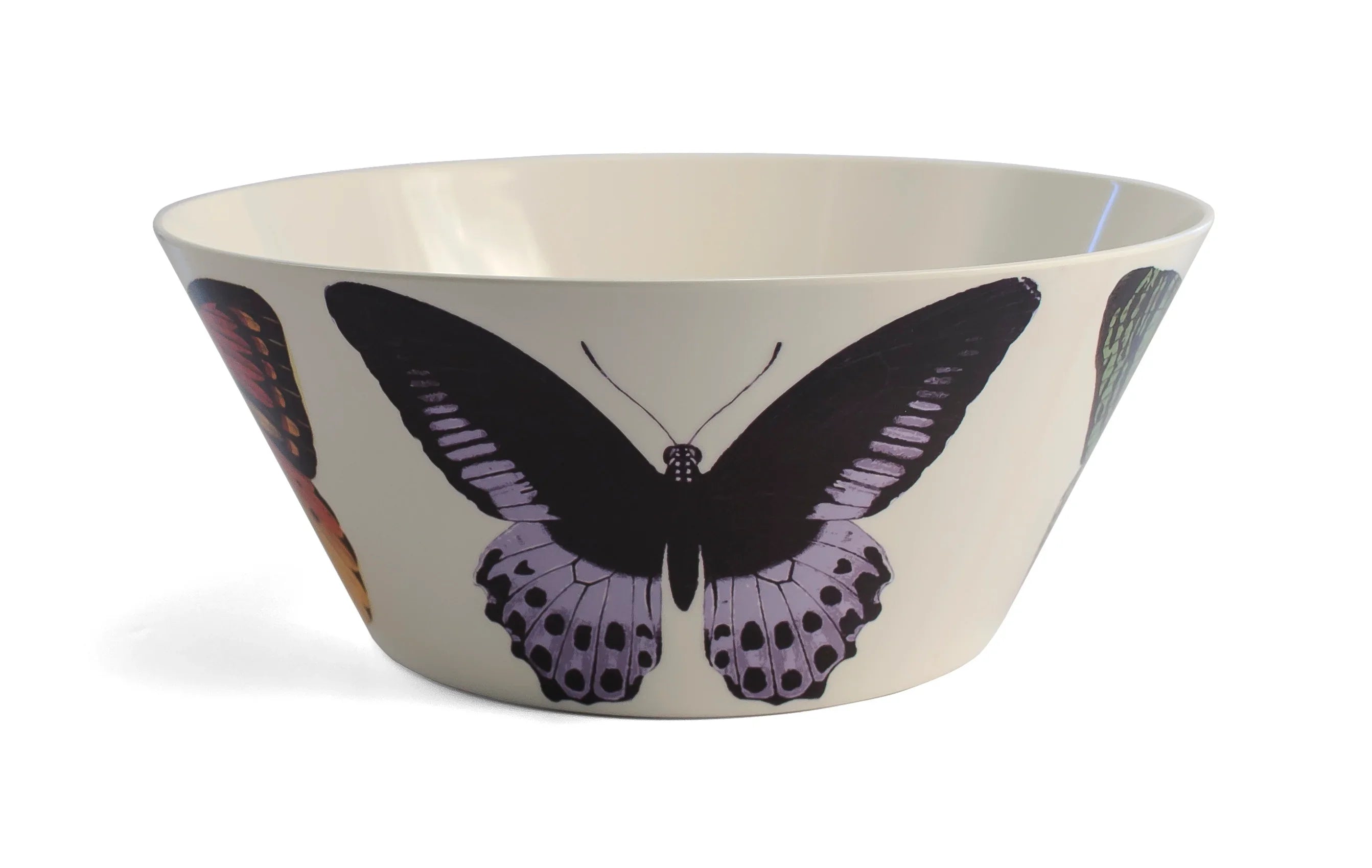Artist-designed bowl with large purple butterfly illustration, available at Qu!rk Boutique.