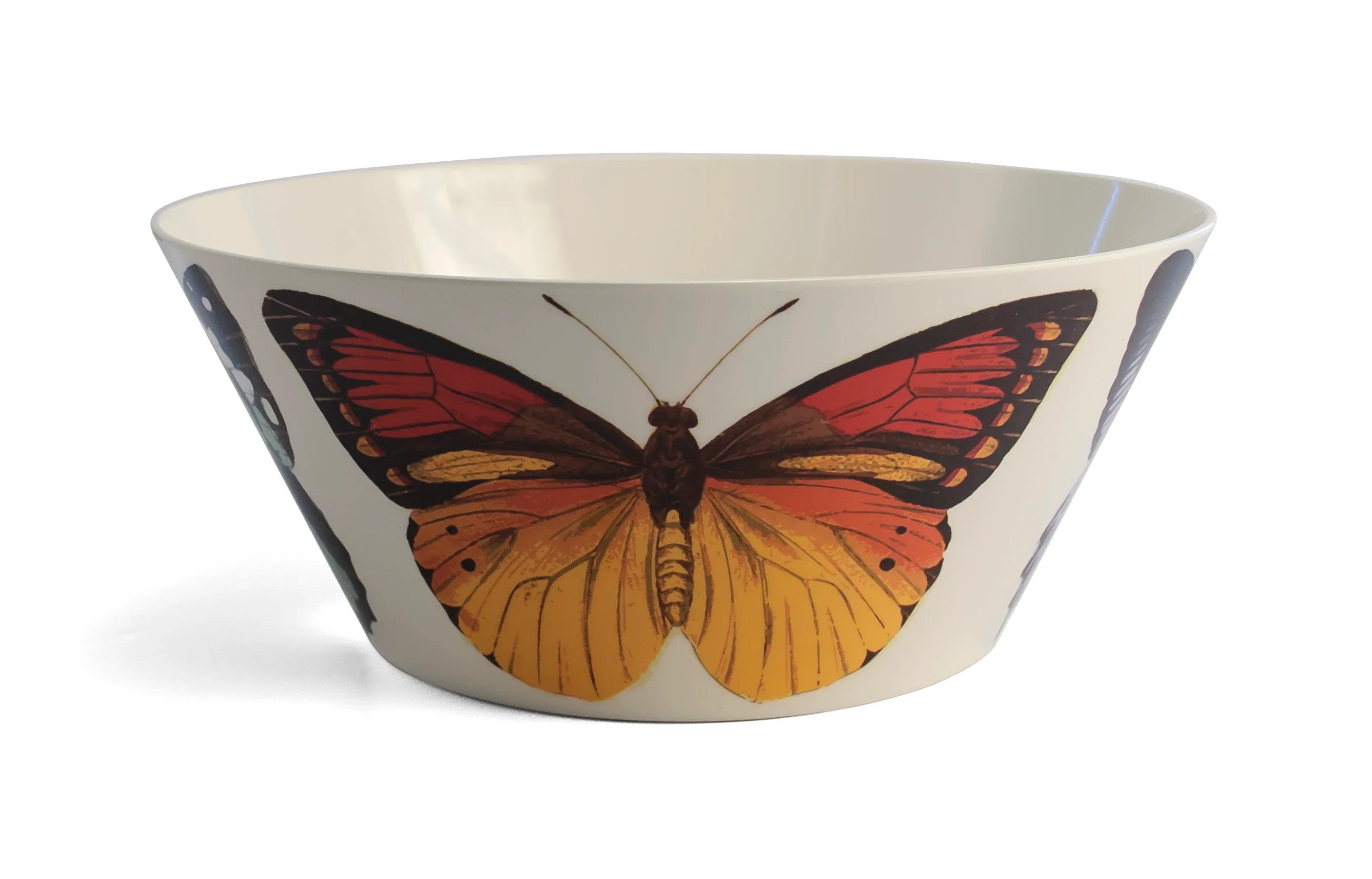 White bowl featuring a large, colorful butterfly illustration at Qu!rk Boutique & Gift Shop