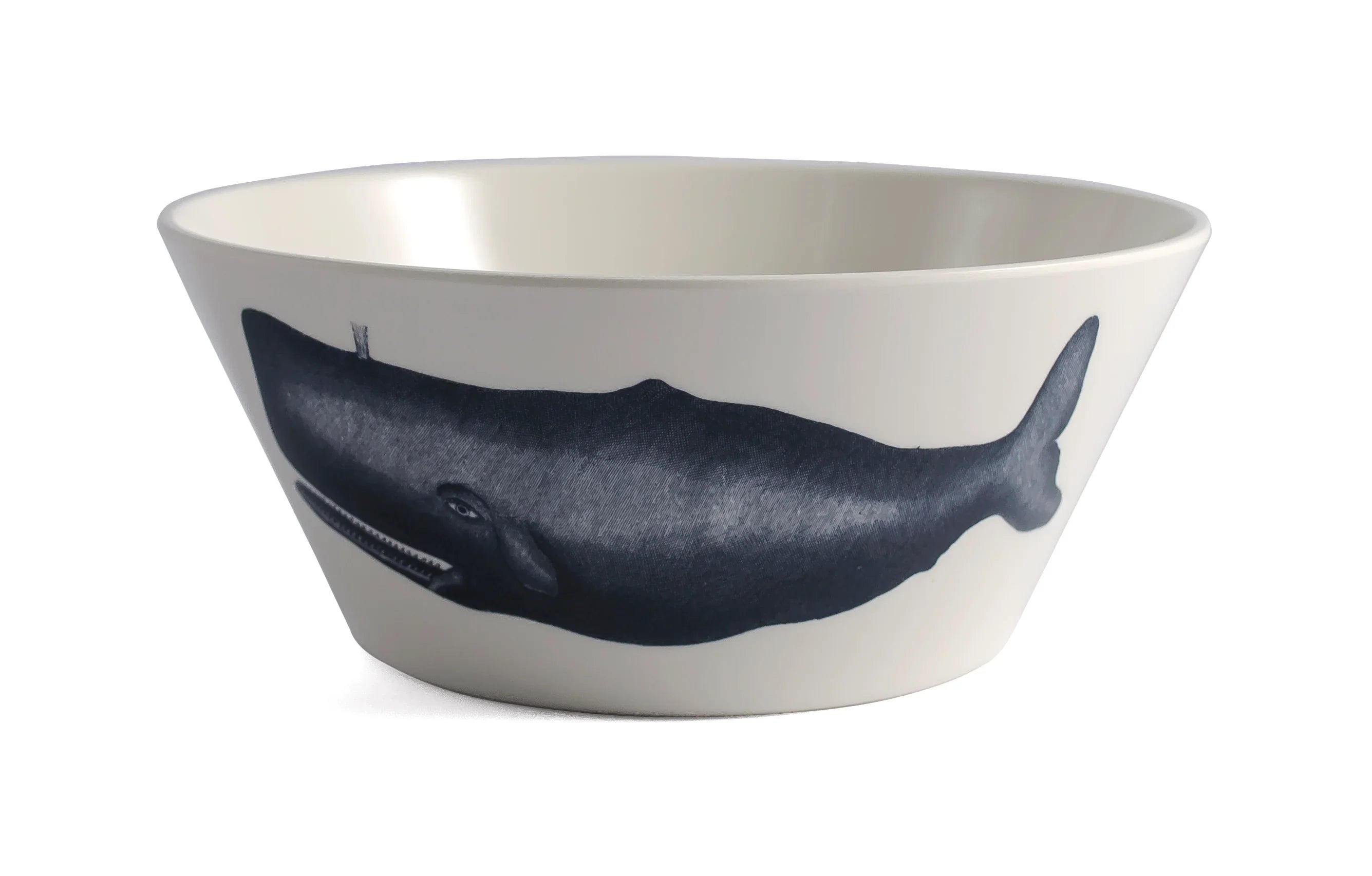 Ceramic bowl with black whale illustration, artist-designed, from Qu!rk Boutique gift shop