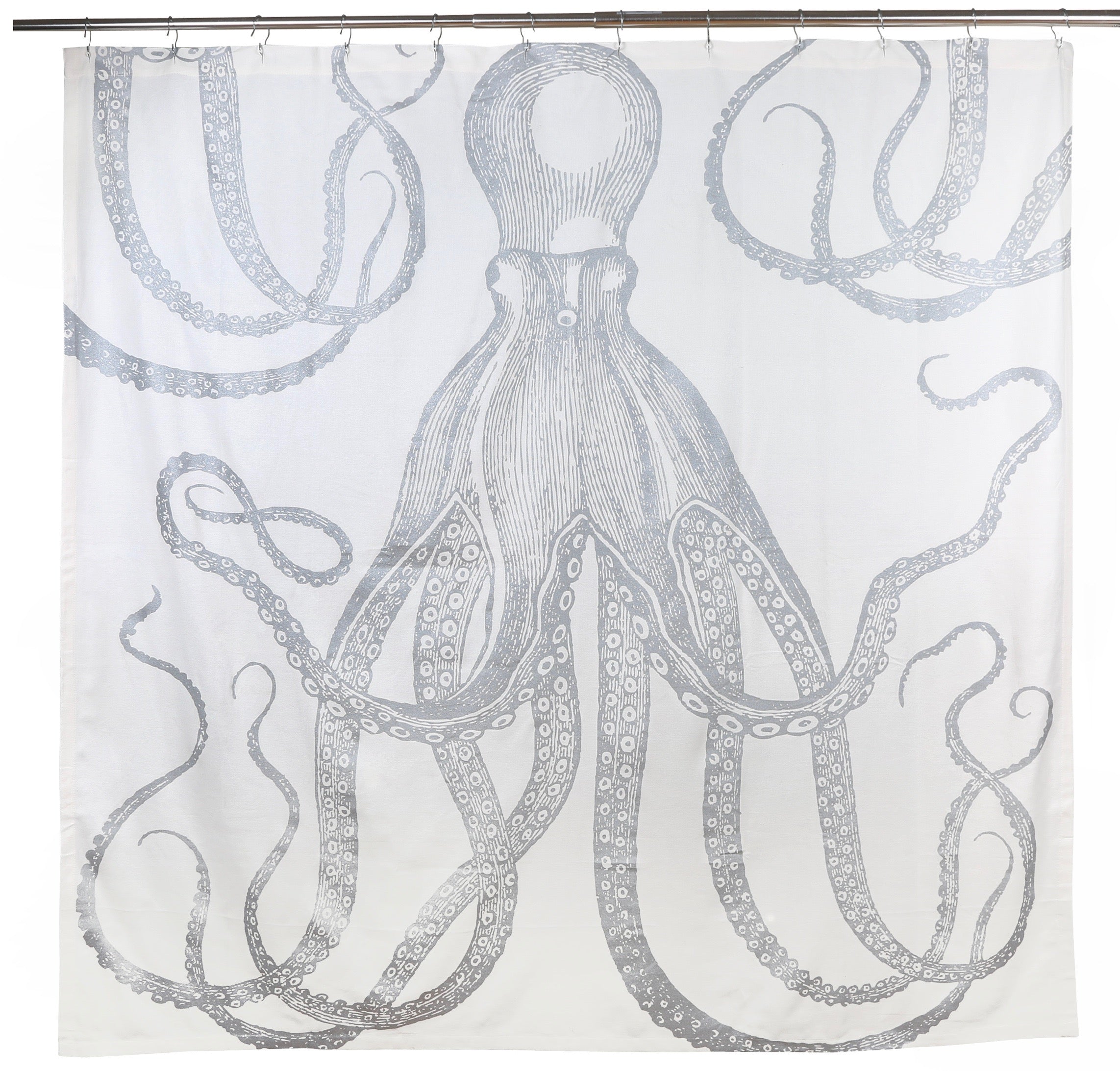 Octopus Silver Metallic Shower Curtain 72"x72"