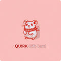 Cute red and white illustrated mouse wearing a scarf on pink background with QU!RK Gift Card text
