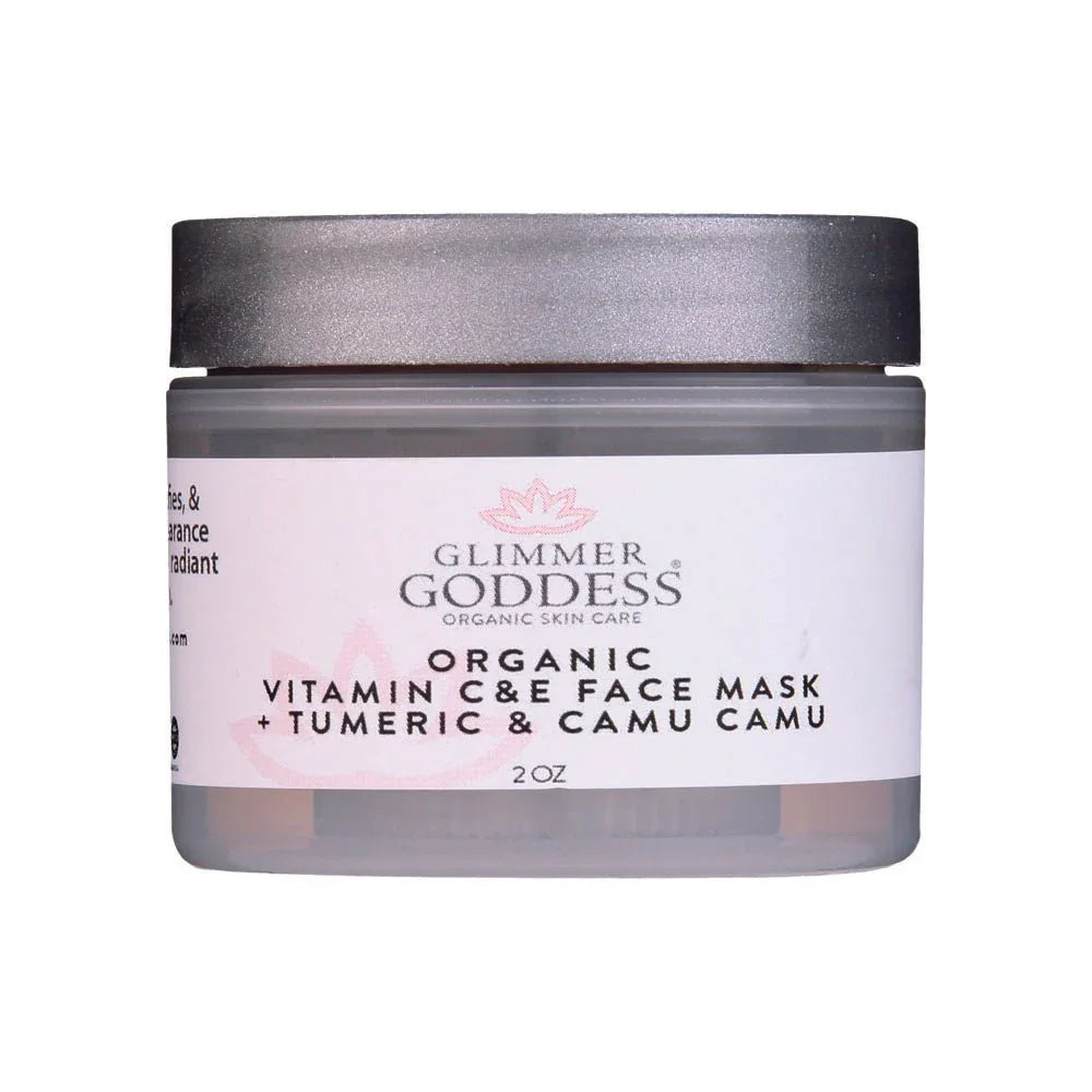 Glimmer Goddess organic Vitamin C&E face mask with turmeric and camu camu in 2oz jar