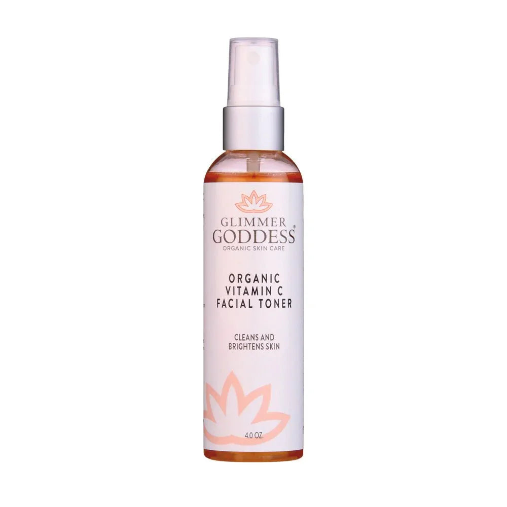 Glimmer Goddess organic vitamin C facial toner bottle with spray cap for brightening skin