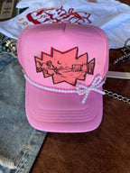 White Pearl Bow Trucker Hat Chain - Qu!rk Boutique
